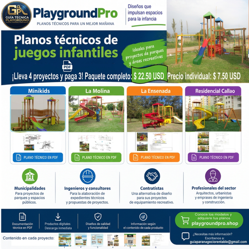 Oferta de cuatro proyectos de juegos infantiles en PDF por USD 22,50